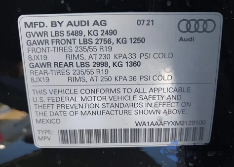 2021 Audi Q5 Premium 45 Tfsi Quattro S Tronic из США, поврежденный, VIN WA1AAAFYXM2129100